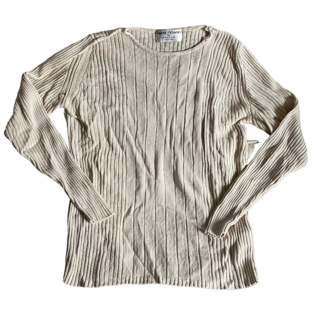 Vintage Rena Rowan Cream Silk Knit Long Sleeve Size Small Petite